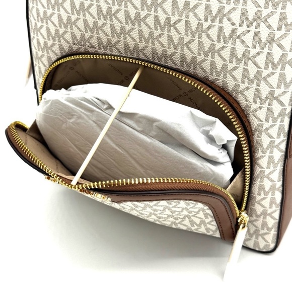 Michael Kors Medium Jaycee Zip Pocket Logo Backpack Vanilla/Brown - Picture 8 of 11